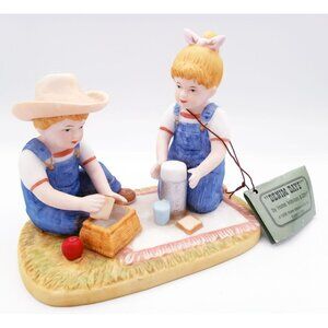 Denim Days by Home Interiors and Gifts 1998 Vintage Figurine Boy and Girl Picnic
